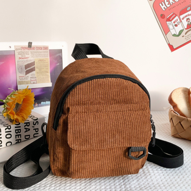 Striped Corduroy Mini Backpack