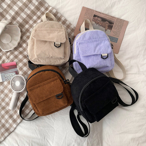 Striped Corduroy Mini Backpack